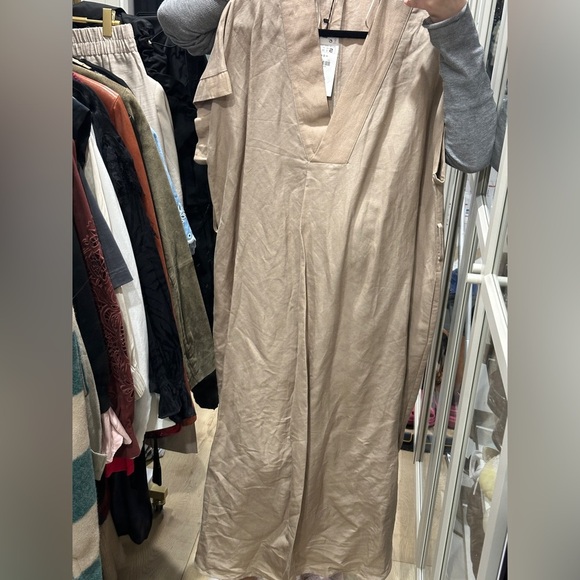 Zara oversized Beige linen belted V-Neck Dress size small new with tags - Picture 11 of 13